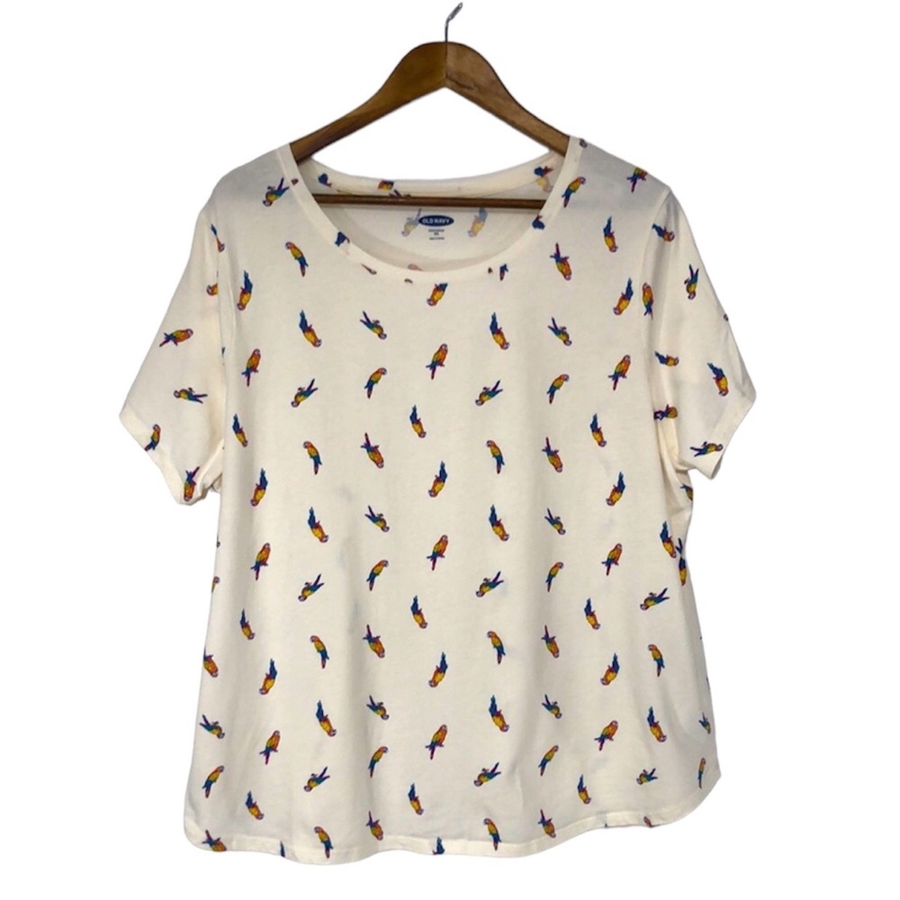 Old Navy Short Sleeve Cotton Tee with a Parrot Pattern Curved Hem Size XXL